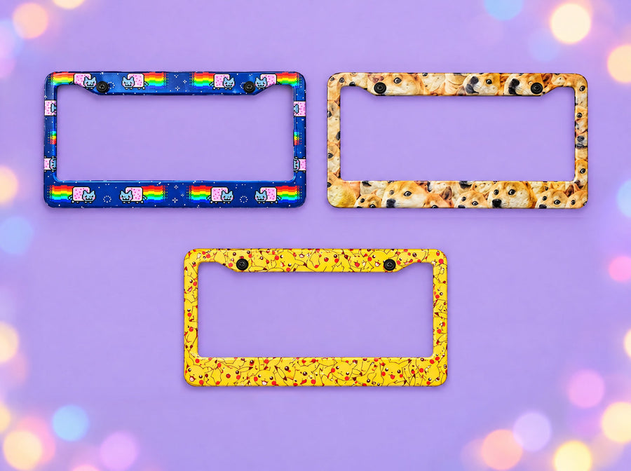 Nyan Cat, Doge and Pikachu license plate frames
