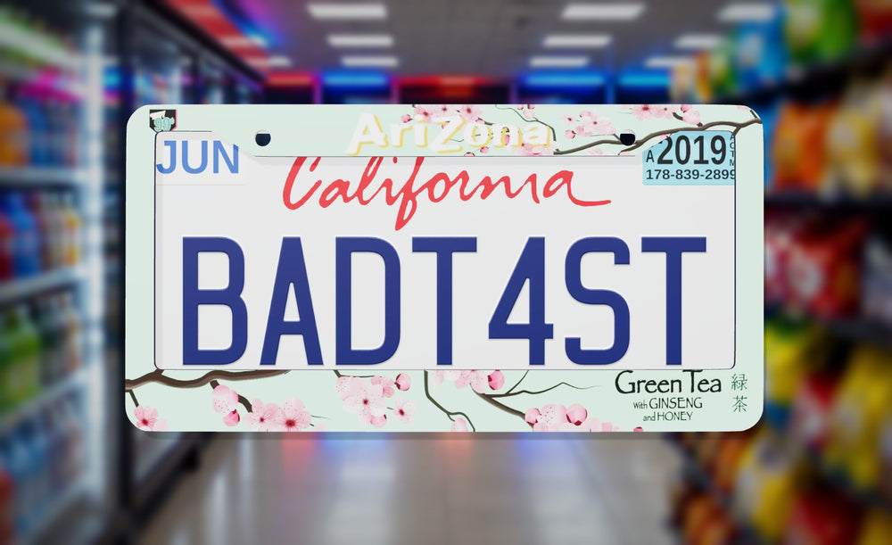 Arizona Iced Tea (Green Tea) license plate frame on a themed background