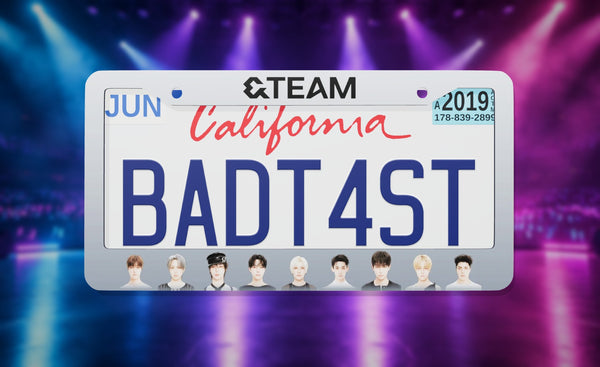 &TEAM license plate frame on a themed background