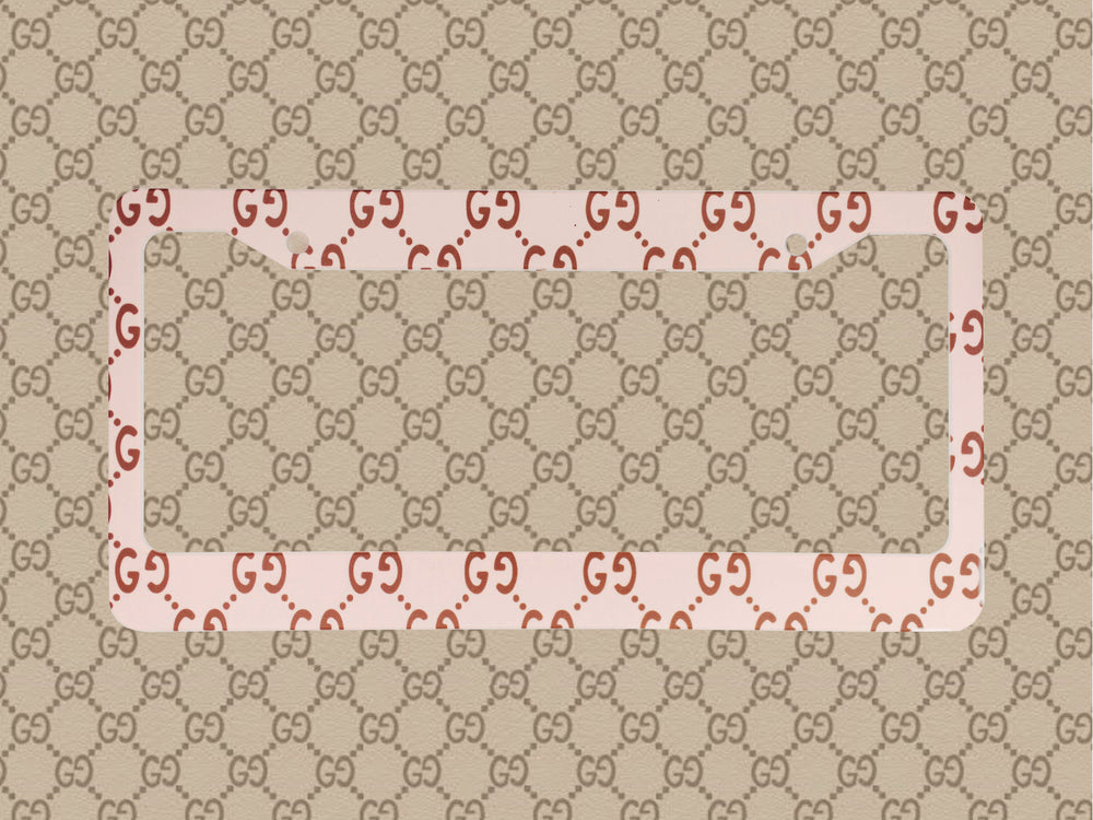 Pink and beige GC monogram luxury pattern license plate frame