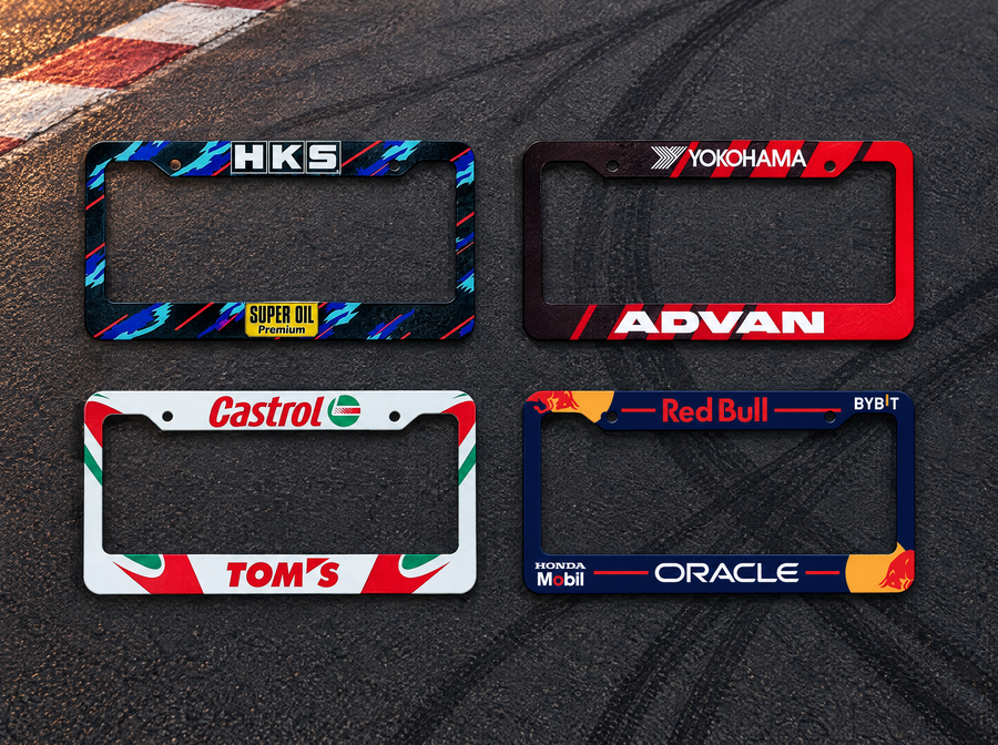 HKS, Advan, Castrol TOM'S and Red Bull Racing license plate frames