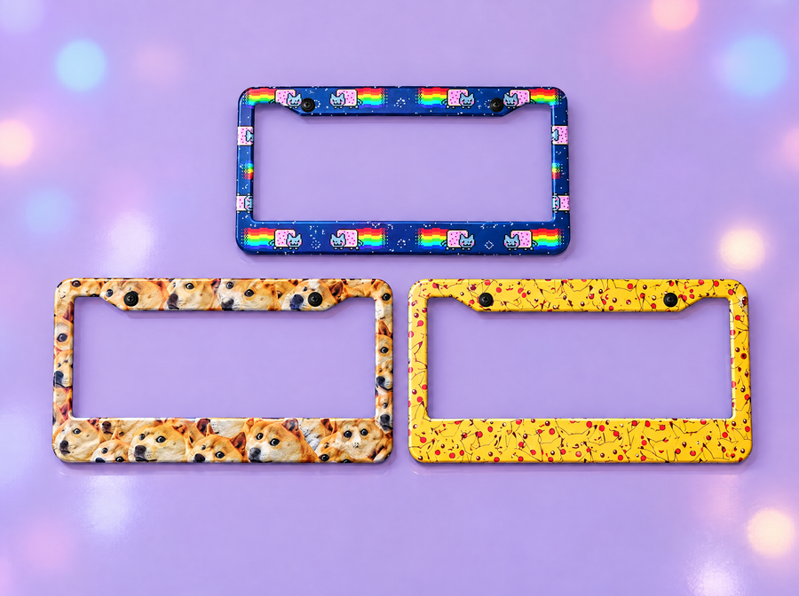 Nyan Cat, Doge and Pikachu license plate frames