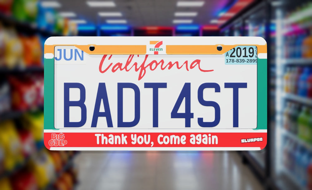 7-Eleven Style license plate frame on a themed background