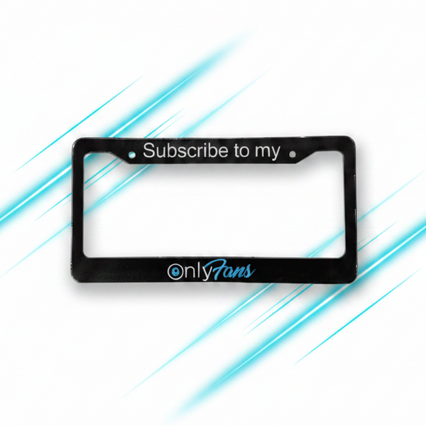 Black Subscribe to my OnlyFans license plate frame with white text