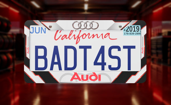 Audi F1 Team (2026) license plate frame on a themed background