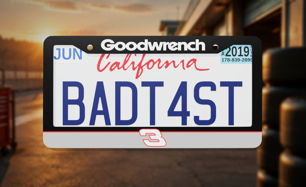 Dale Earnhardt Goodwrench license plate frame on a themed background