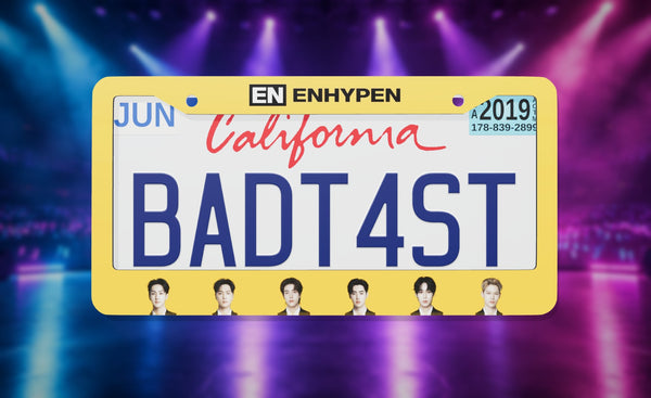 ENHYPEN license plate frame on a themed background