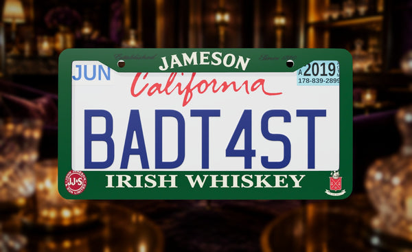 Jameson Whisky license plate frame on a themed background