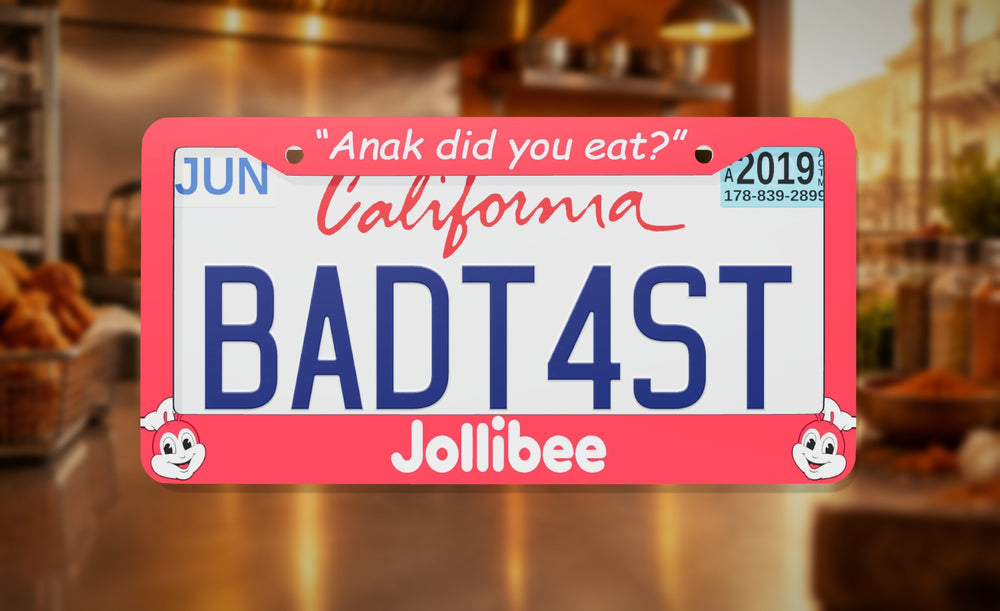 Jollibee license plate frame on a themed background