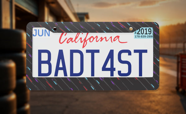 M-Rain Racing license plate frame on a themed background