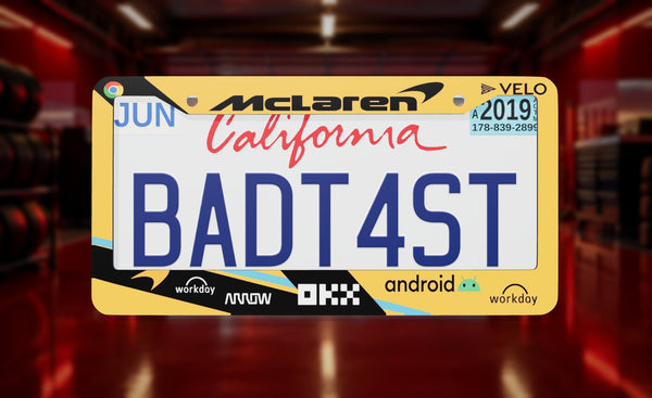 McLaren Formula 1 Team (2025) license plate frame on a themed background