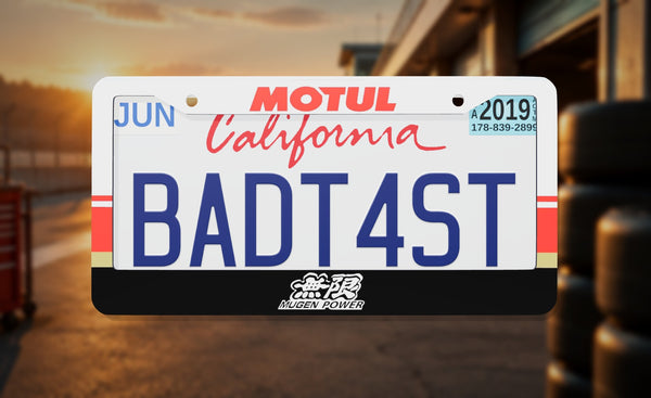 Mugen Motul Racing license plate frame on a themed background
