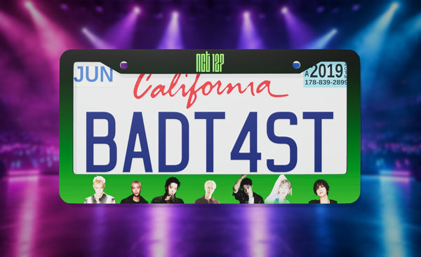 NCT 127 license plate frame on a themed background