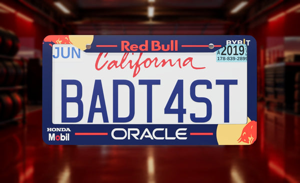Oracle Red Bull Racing F1 (2025) license plate frame on a themed background