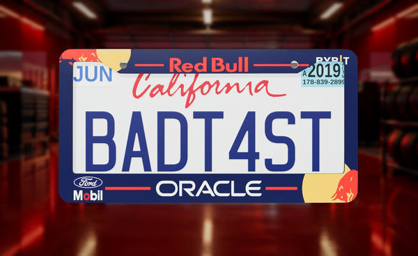 Oracle Red Bull Racing F1 (2026) license plate frame on a themed background