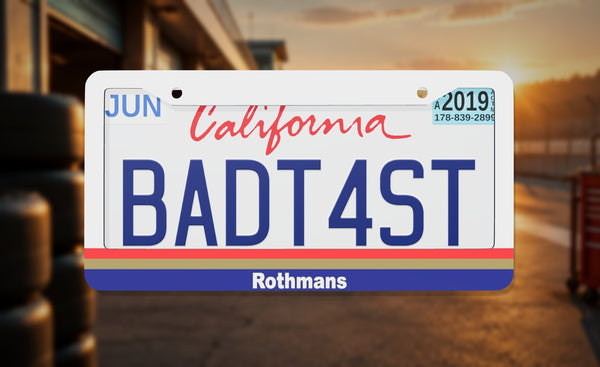 Rothmans license plate frame on a themed background