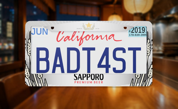 Sapporo license plate frame on a themed background