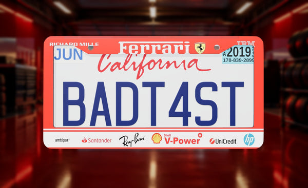 Scuderia Ferrari Racing F1 (2026) license plate frame on a themed background