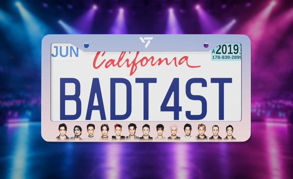 SEVENTEEN license plate frame on a themed background
