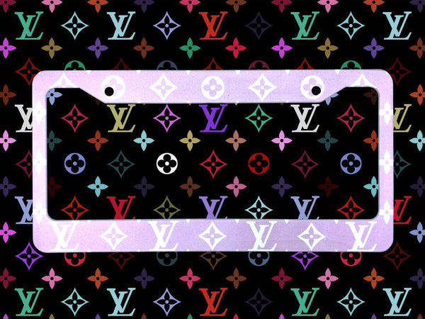 Pink and black LV multicolor monogram license plate frame