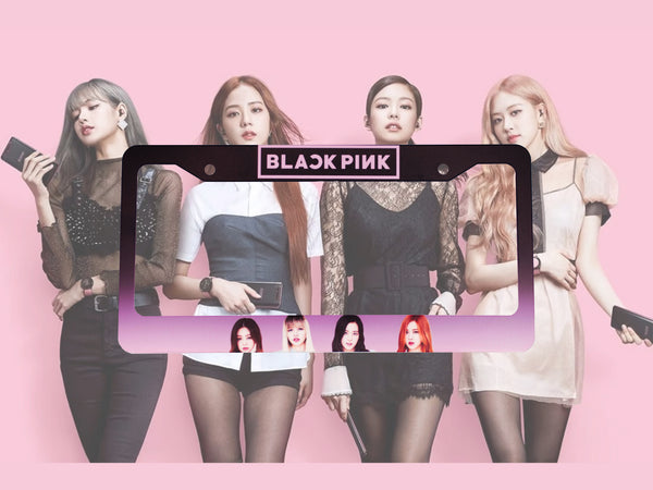 Pink and purple Blackpink license plate frame with group member photos