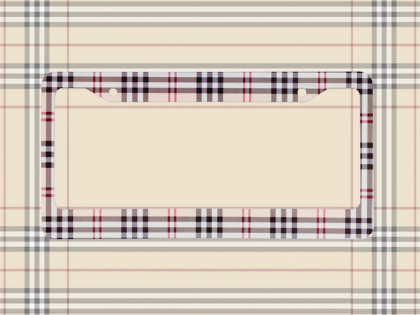 Beige and red plaid pattern luxury license plate frame