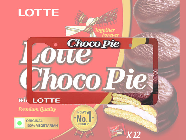 Red Lotte Choco Pie license plate frame with chocolate pie artwork