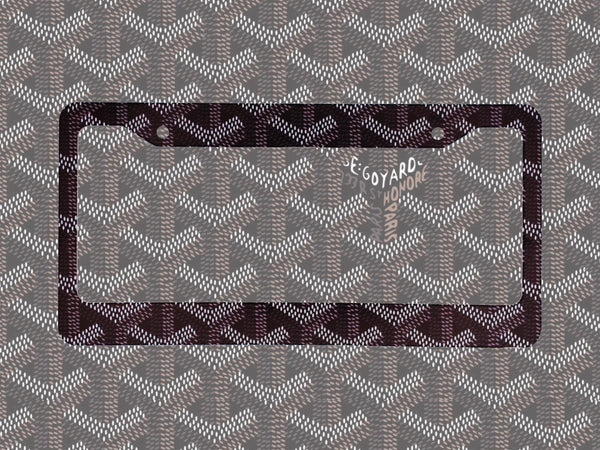 Dark brown Goyard style chevron pattern license plate frame