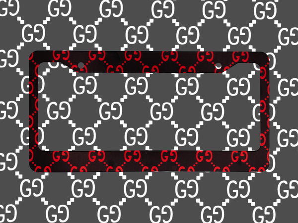 Black and red GC monogram luxury pattern license plate frame