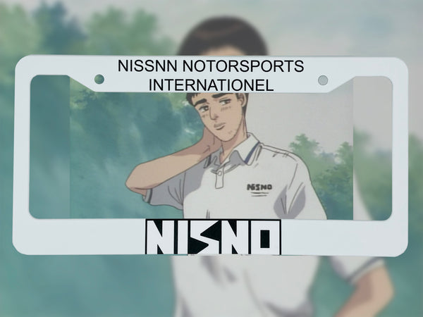 White Nisno Motorsports license plate frame with Initial D anime background
