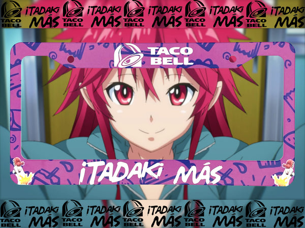 Pink Taco Bell iTadaki Mas license plate frame with anime character artwork