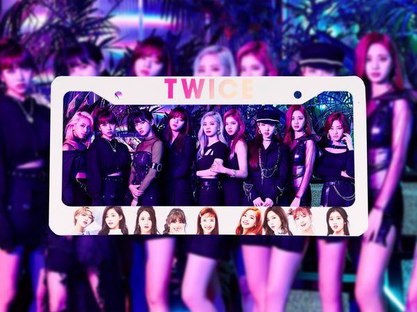 White Twice Kpop license plate frame with group member photos