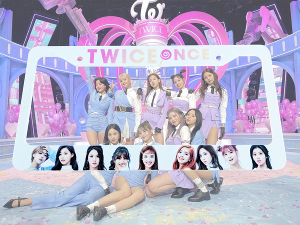 White Twice Once Kpop license plate frame with group member photos