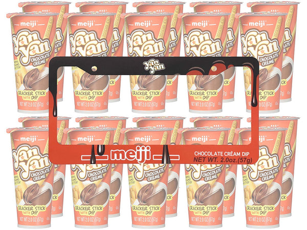Black and red Meiji Yan Yan chocolate cream dip license plate frame with snack cups